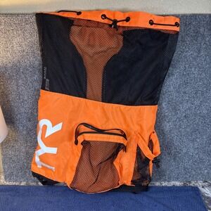 TYR Swim Gear Big Bag~Backpack~Mesh Mummy~Drawcord Adjustable Neon Orange